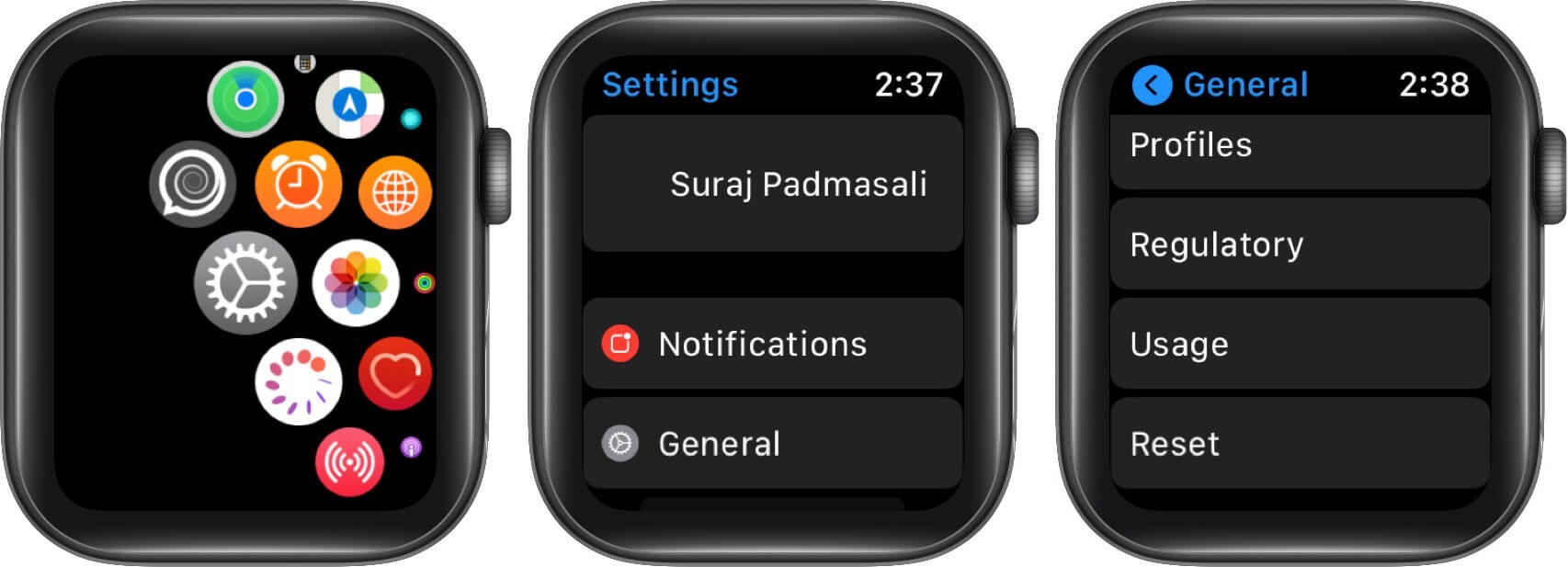 open settings tap on general then tap on reset on apple watch