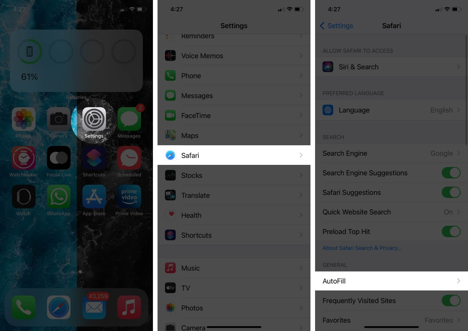 Add Credit Cards to Safari AutoFill on iPhone iPad and Mac open settings tap on safari and then tap on autofill on iphone
