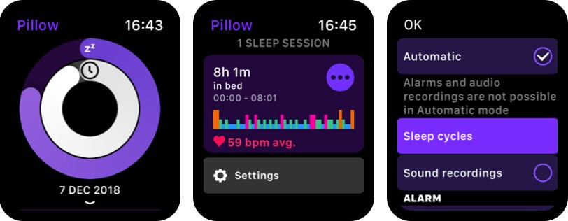 pillow automatic sleep tracker apple watch alarm app screenshot