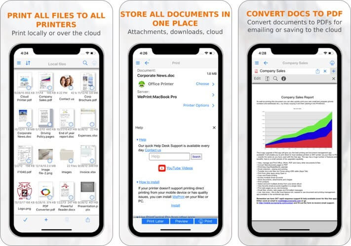 printcentral pro iphone and ipad printing app screenshot