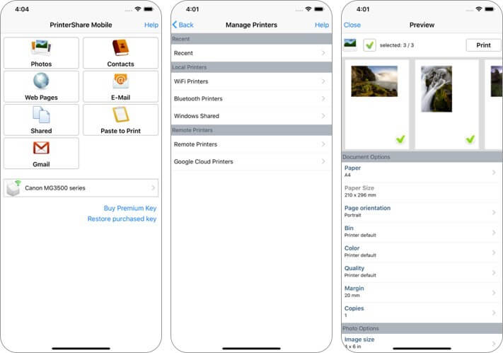 printershare iphone and ipad printing app screenshot