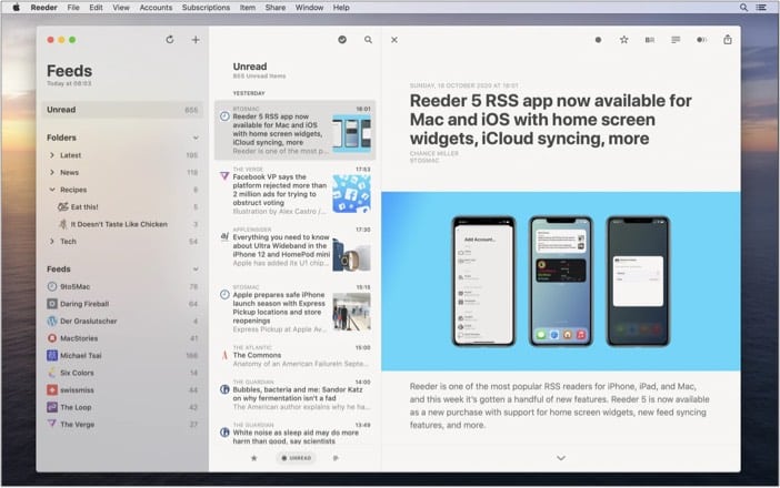 Reeder 5 Mac app screenshot