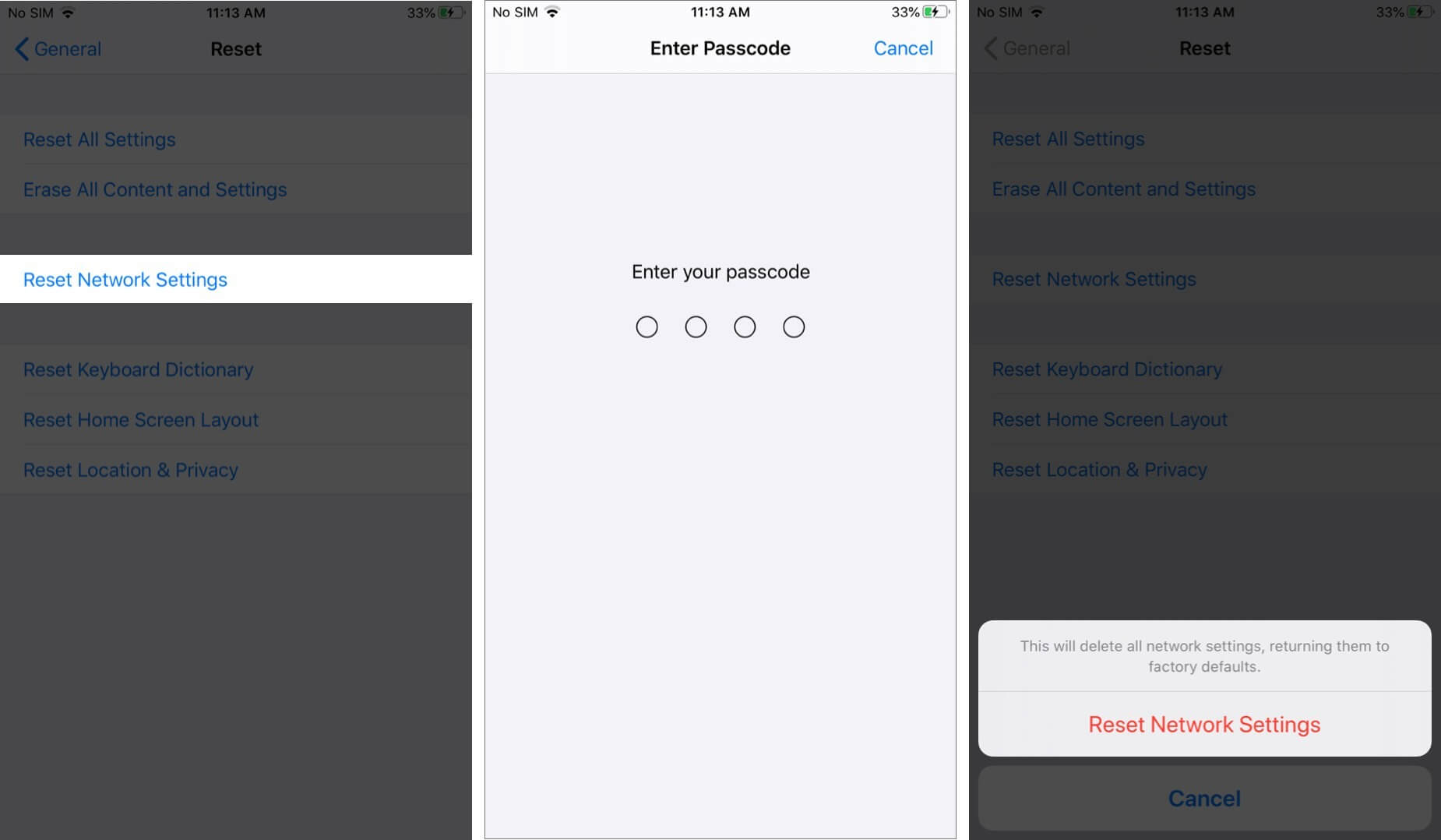 reset network settings on iphone
