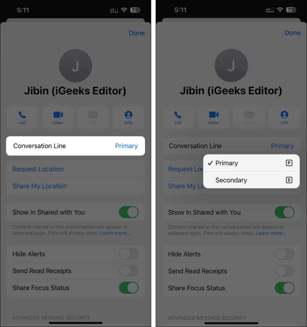 select default conversation line