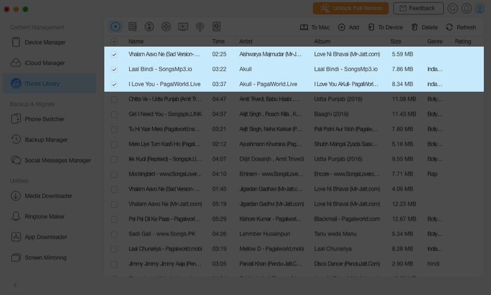 select songs in itunes library on mac