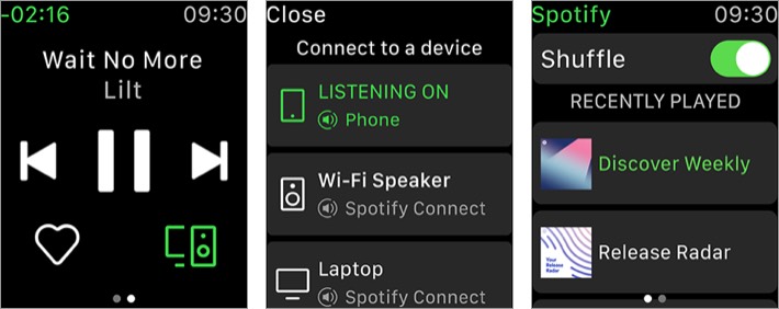 spotify apple watch music app screenshot