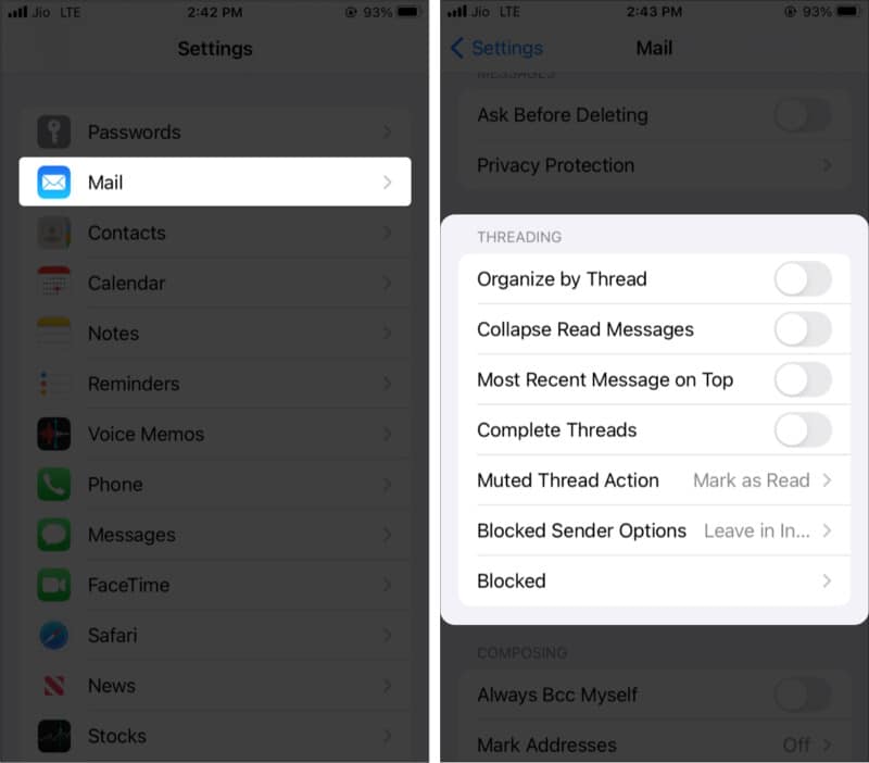 Stop using message threads in iPhone Mail app