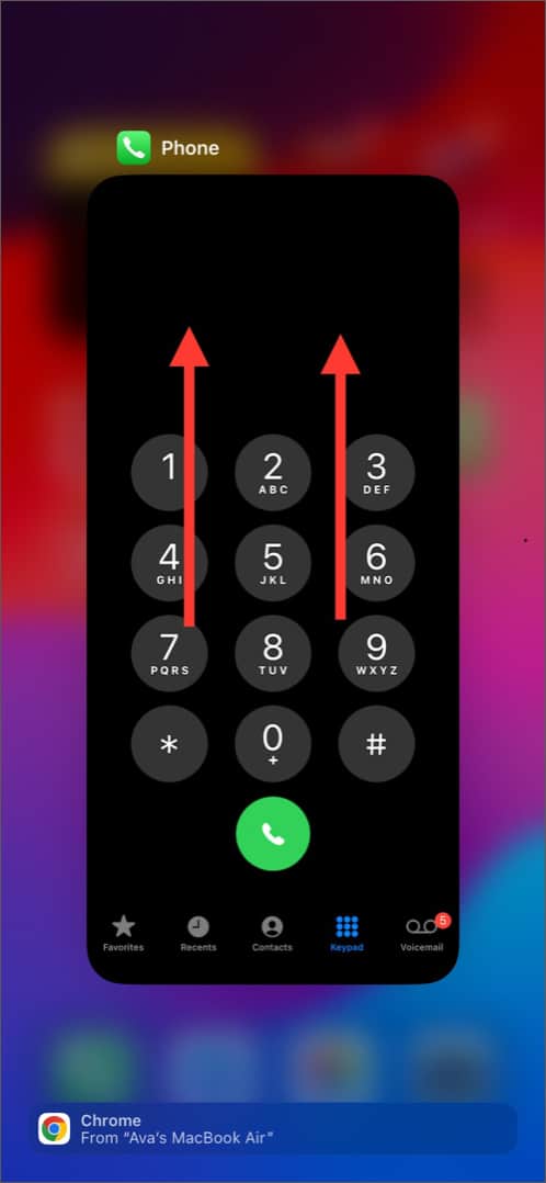 swipe up from bottom, swipe up phone in home screen