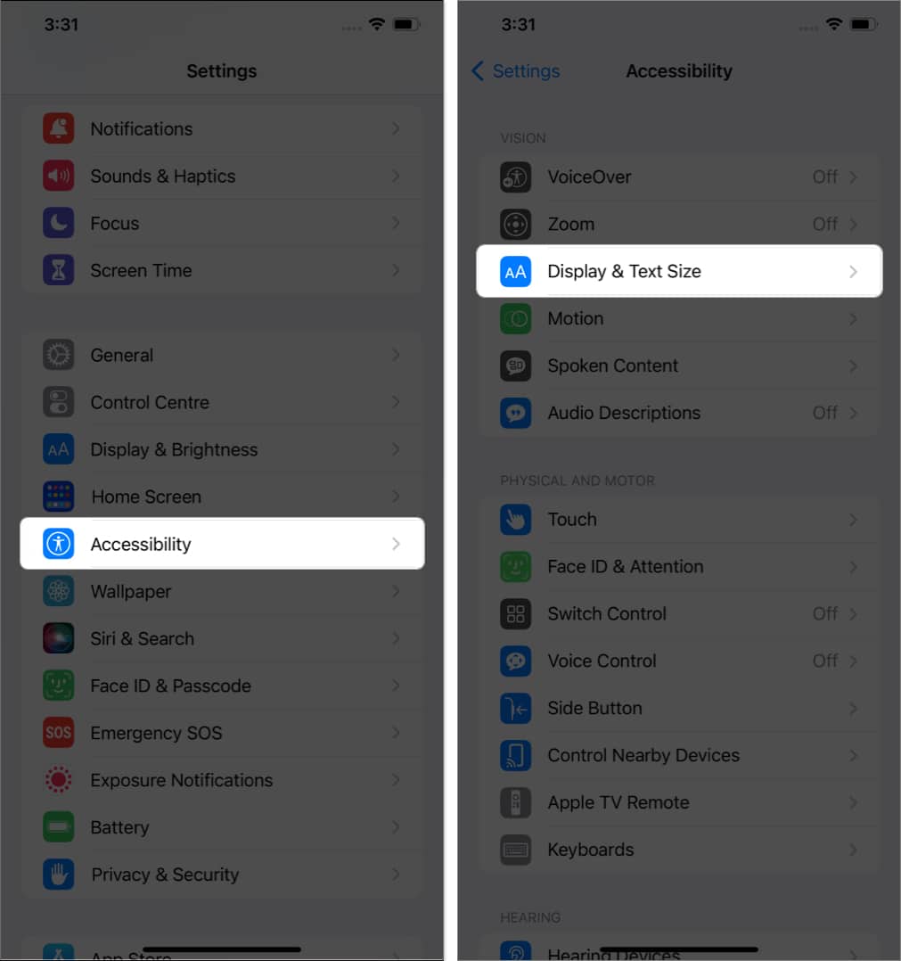 tap accessibility, tap display & text size in Settings