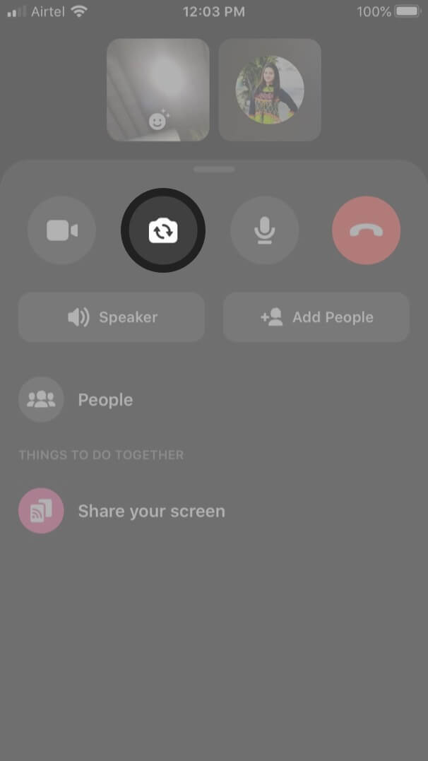 tap camera icon to flip camera during video chat on messenger