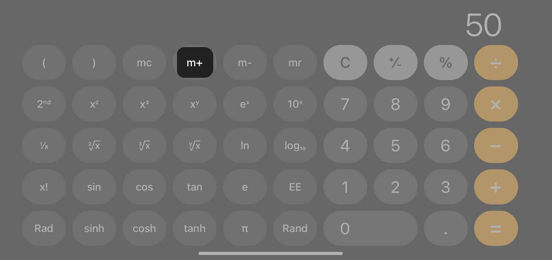tap m+ button to save calculator history on iphone