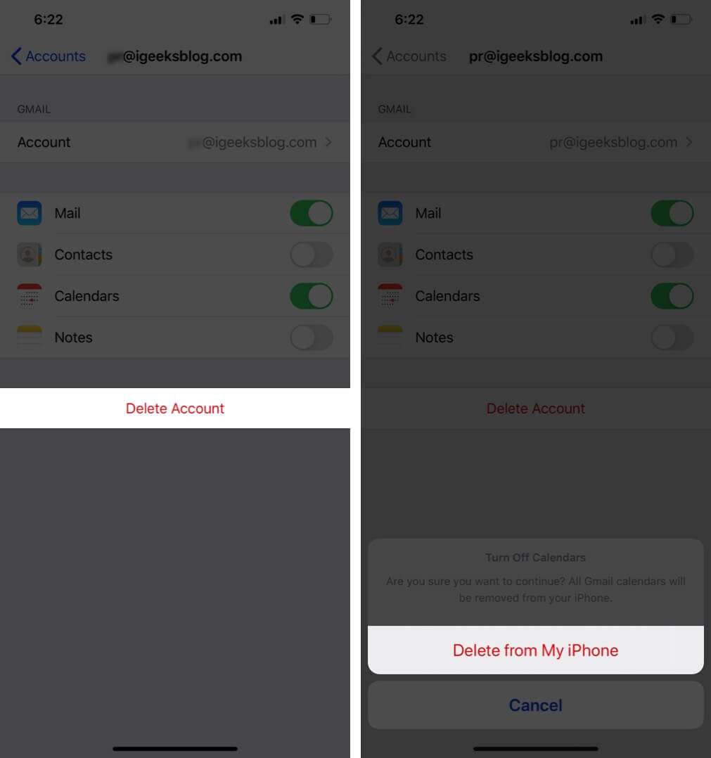 tap on delete from my iphone to clear unused documents and data from mail app on iphone