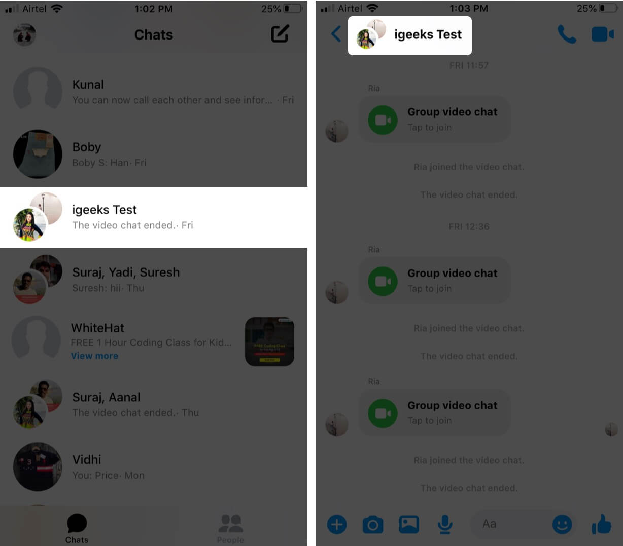 tap on group and then tap on group name in messenger app on iphone