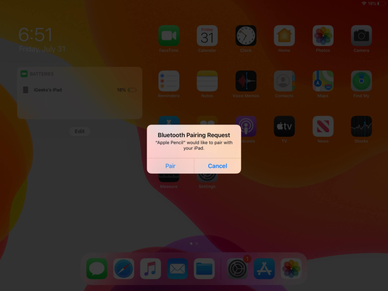 tap on pair to reconnect apple pencil with ipad