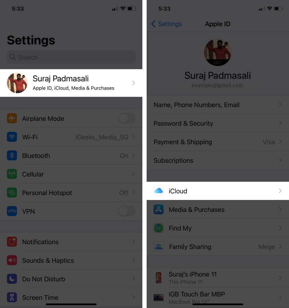 Add Credit Cards to Safari AutoFill on iPhone iPad and Mac tap on profile and then tap on icloud on iphone