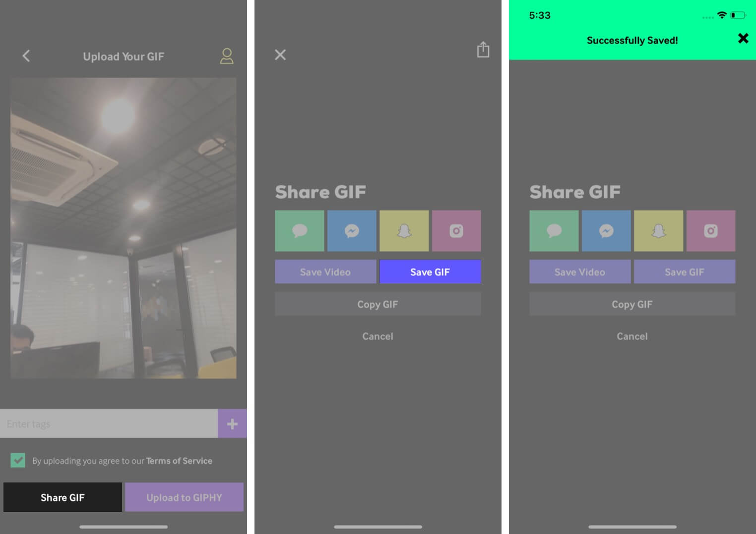 tap on save gif to convert live photo to gif using third party apps on iphone