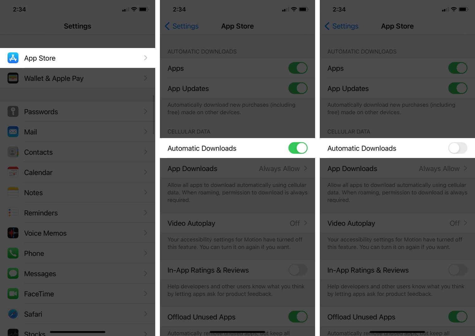 turn off automatic downloads for app store in iphone settings