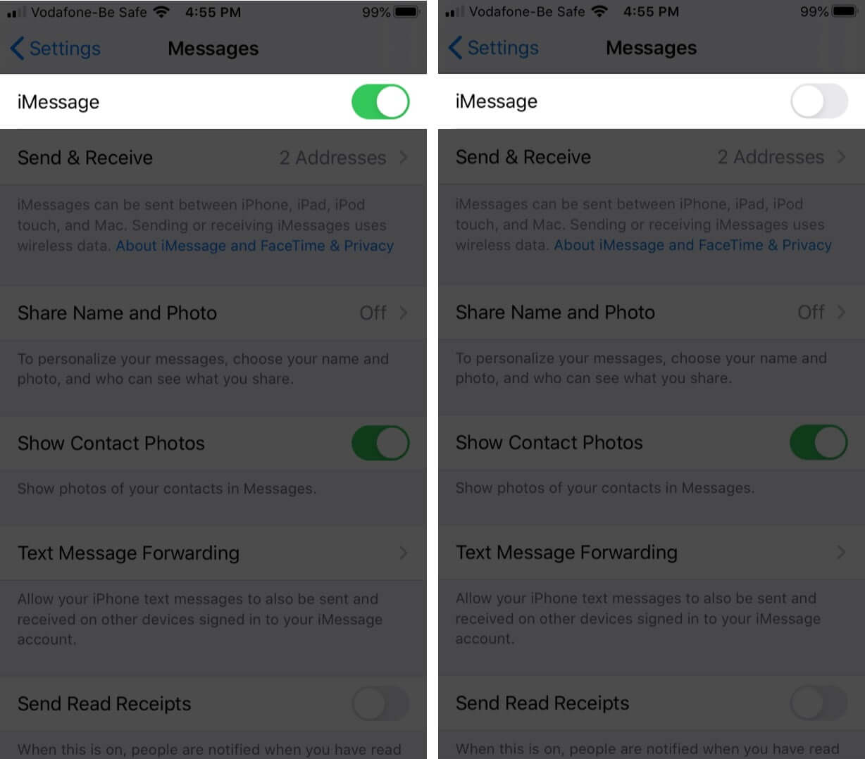 Turn off imessages on iphone
