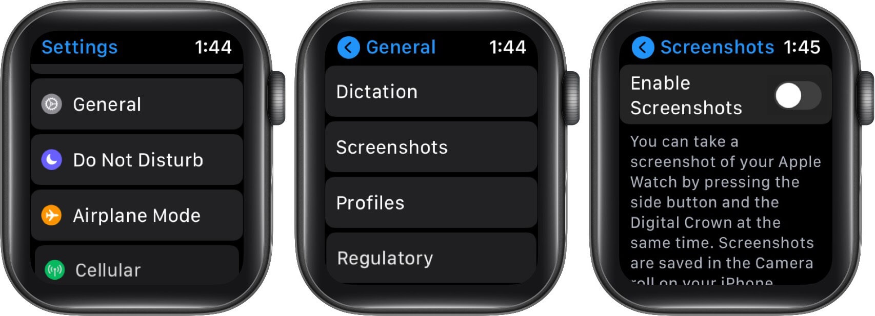 turn off screenshots on apple watch