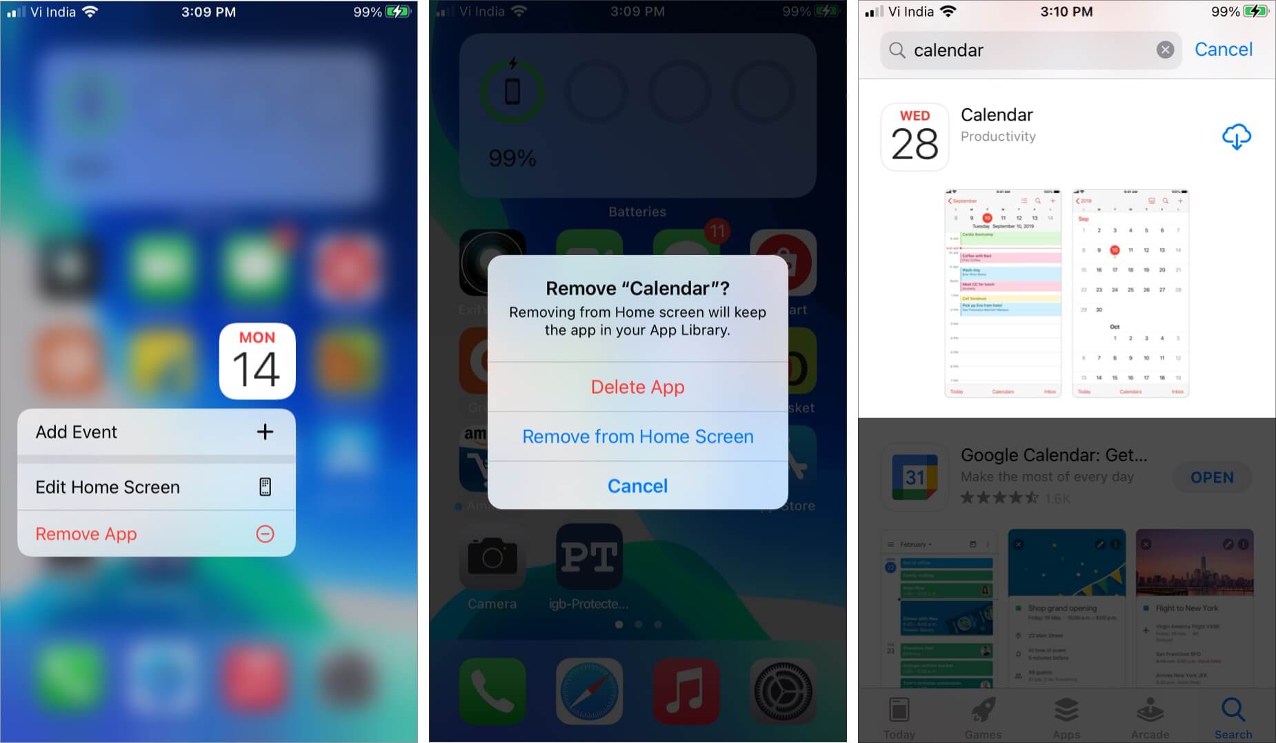 Uninstall and Reinstall Calendar App on iPhone