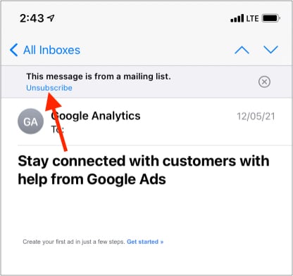 Unsubscribe quickly from mailing lists on iPhone