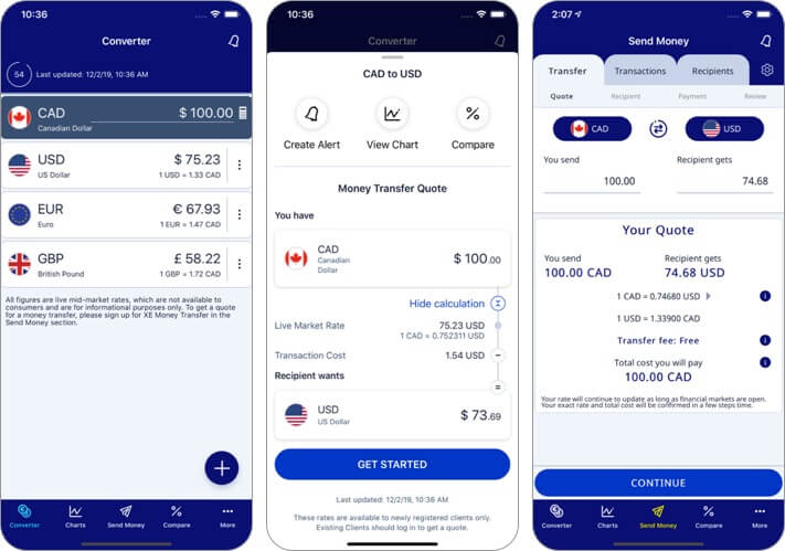 xe currency iphone and ipad app screenshot
