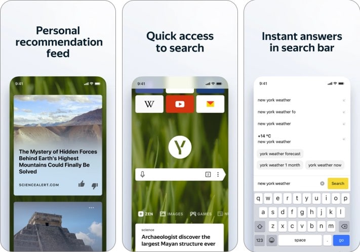 Yandex privacy browser iphone and ipad screenshot
