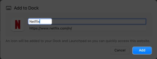 Add Netflix to Dock menu