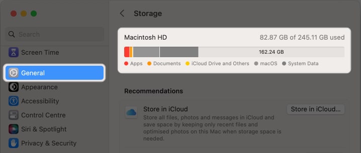 Check for the storage on Mac
