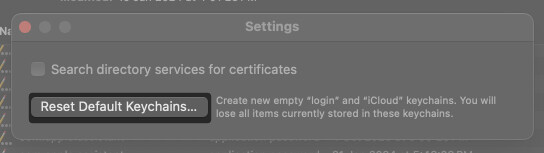 Click Reset Default Keychains