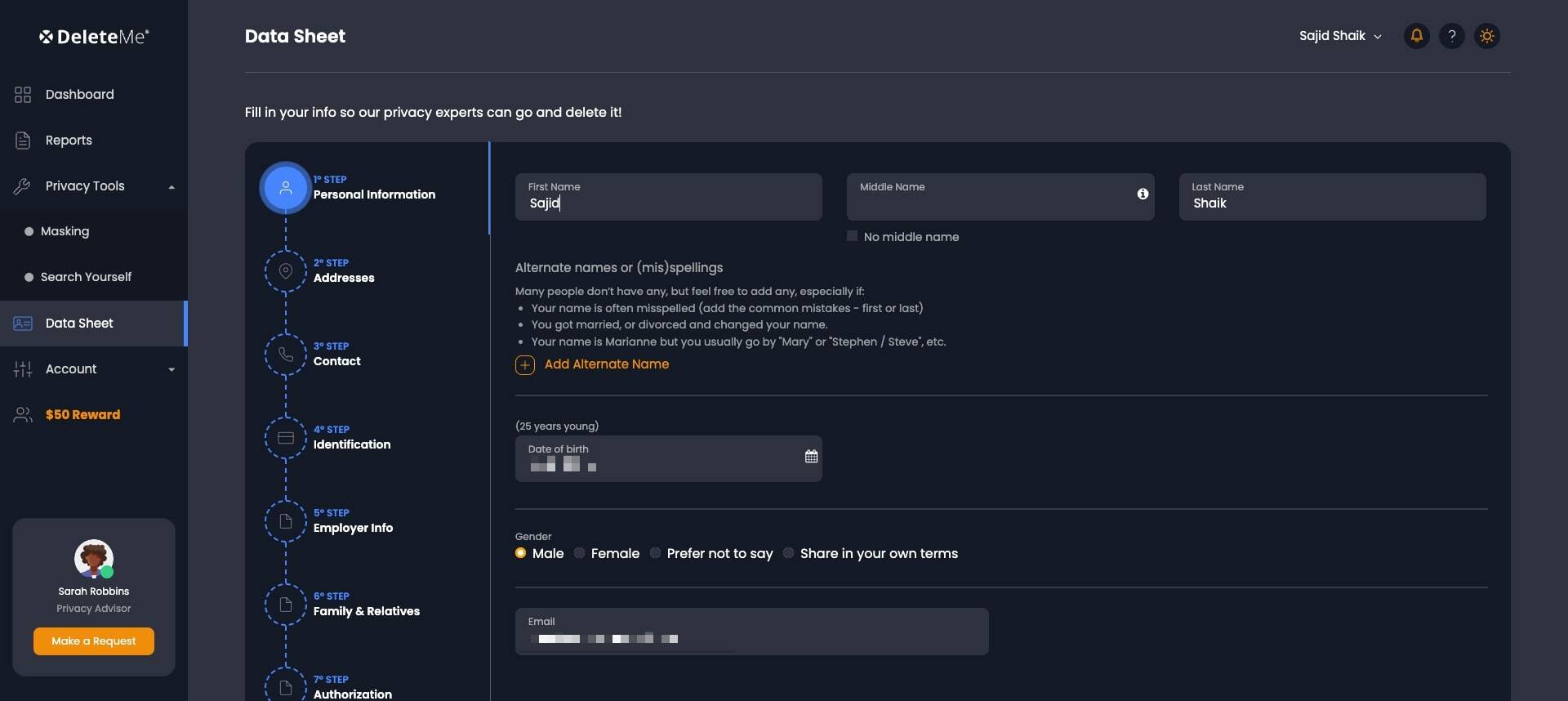 DeleteMe Data Sheet