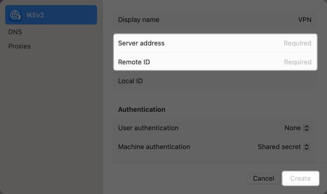 Enter required details like Server Address and Remote ID and tap Create
