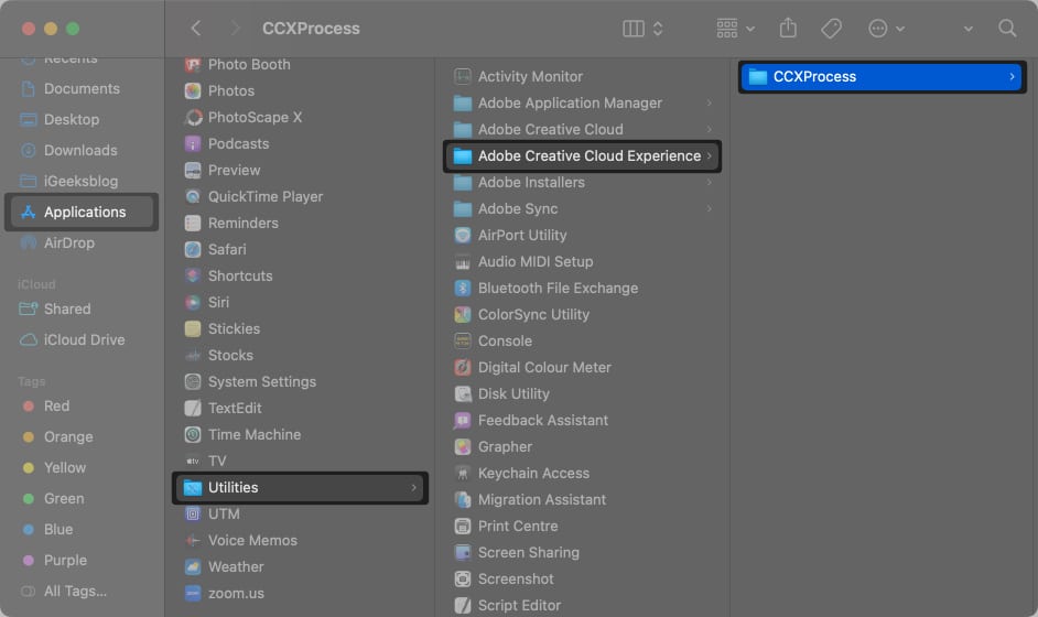 Go to Applications, Utility, Adobe Creative Cloud Experience