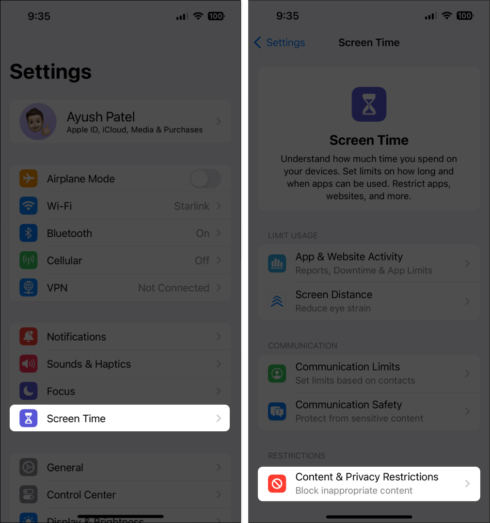 Go to Screen Time and select Content and Privacy Restrictions