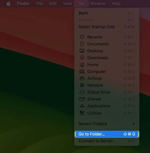 Launch Finder, Click on Go on top toolbar, Tap Go to Folder in drop-down menu