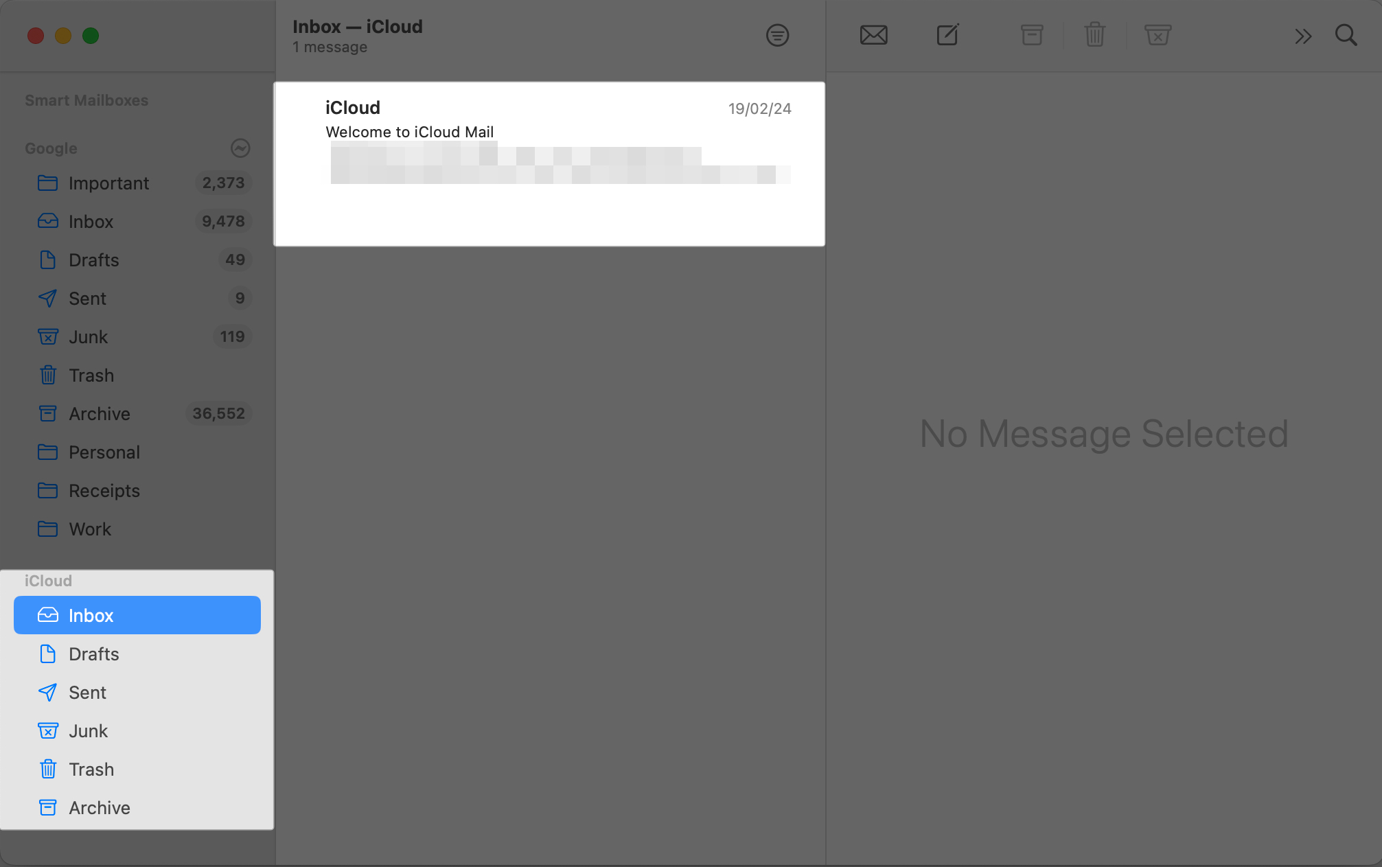Launch the mail app on Mac, scroll down to iCloud on left pane