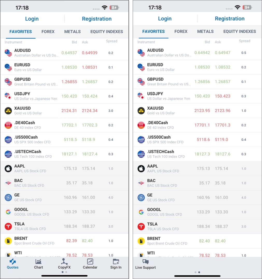 MobileTraderFX features on iPhone app