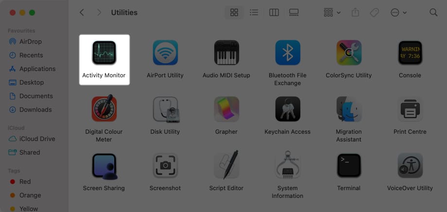 Open Activity Monitor using Finder on Mac