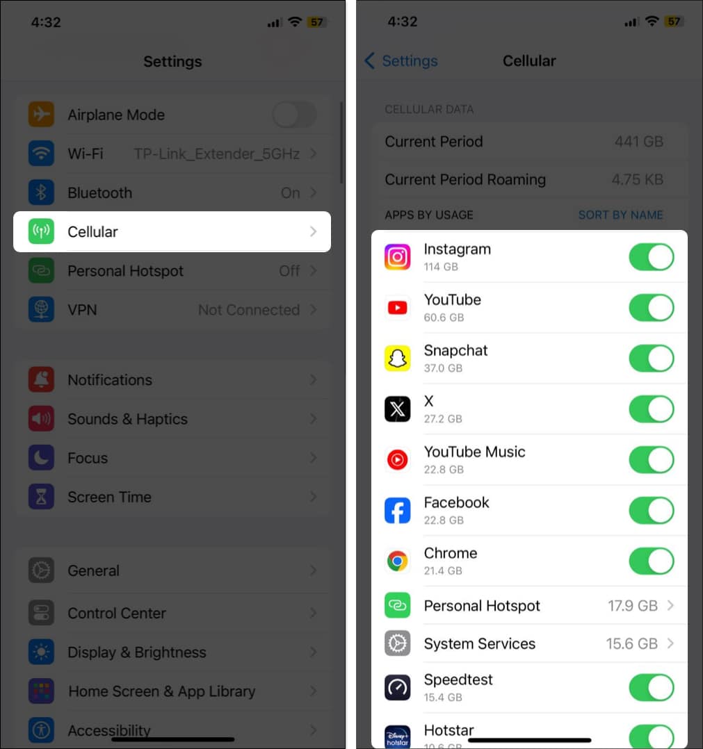 Open Settings go to Cellular and identify any app having unusual high data consumption