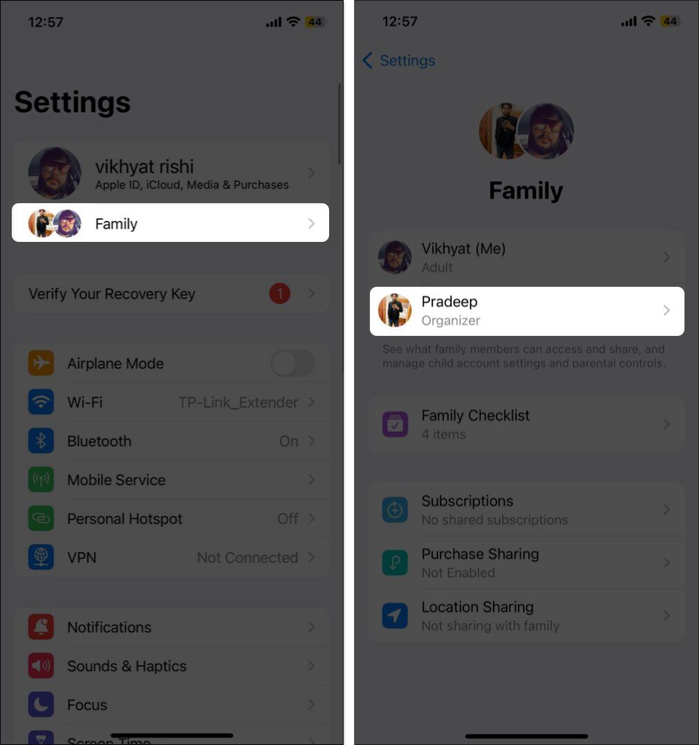 Open settings tap on family and select the name of the member you want to remove