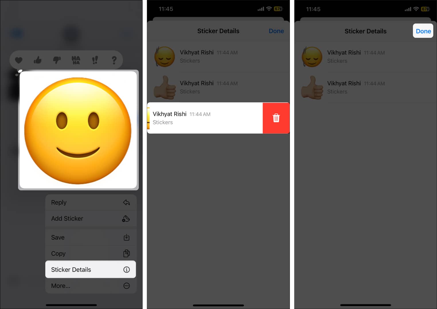 Press and hold the emoji select Sticker Details swipe left to delete the emoji and tap done
