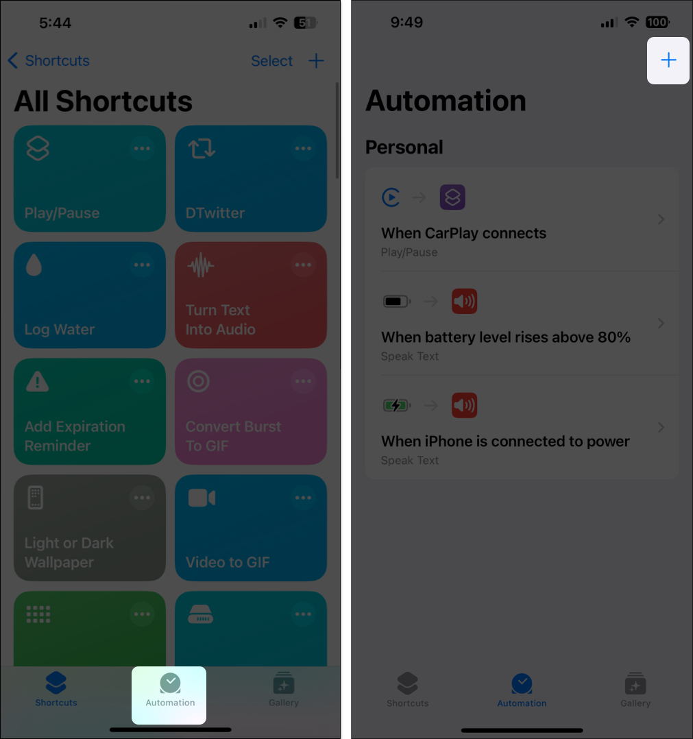 Select the Automation tab and tap the Plus icon