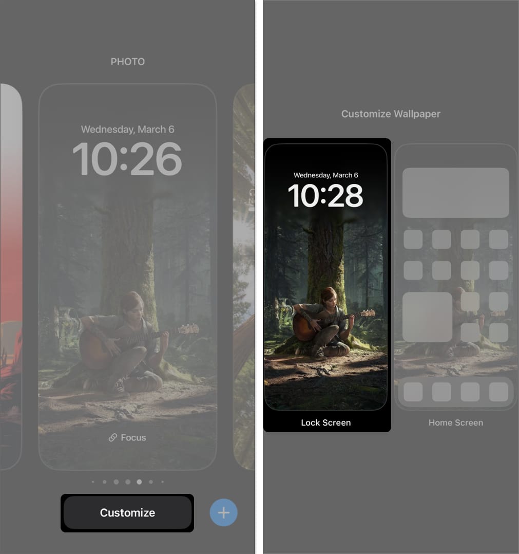 Select the Wallpaper of your choice, tap Customize and select Lock Screen Mockup