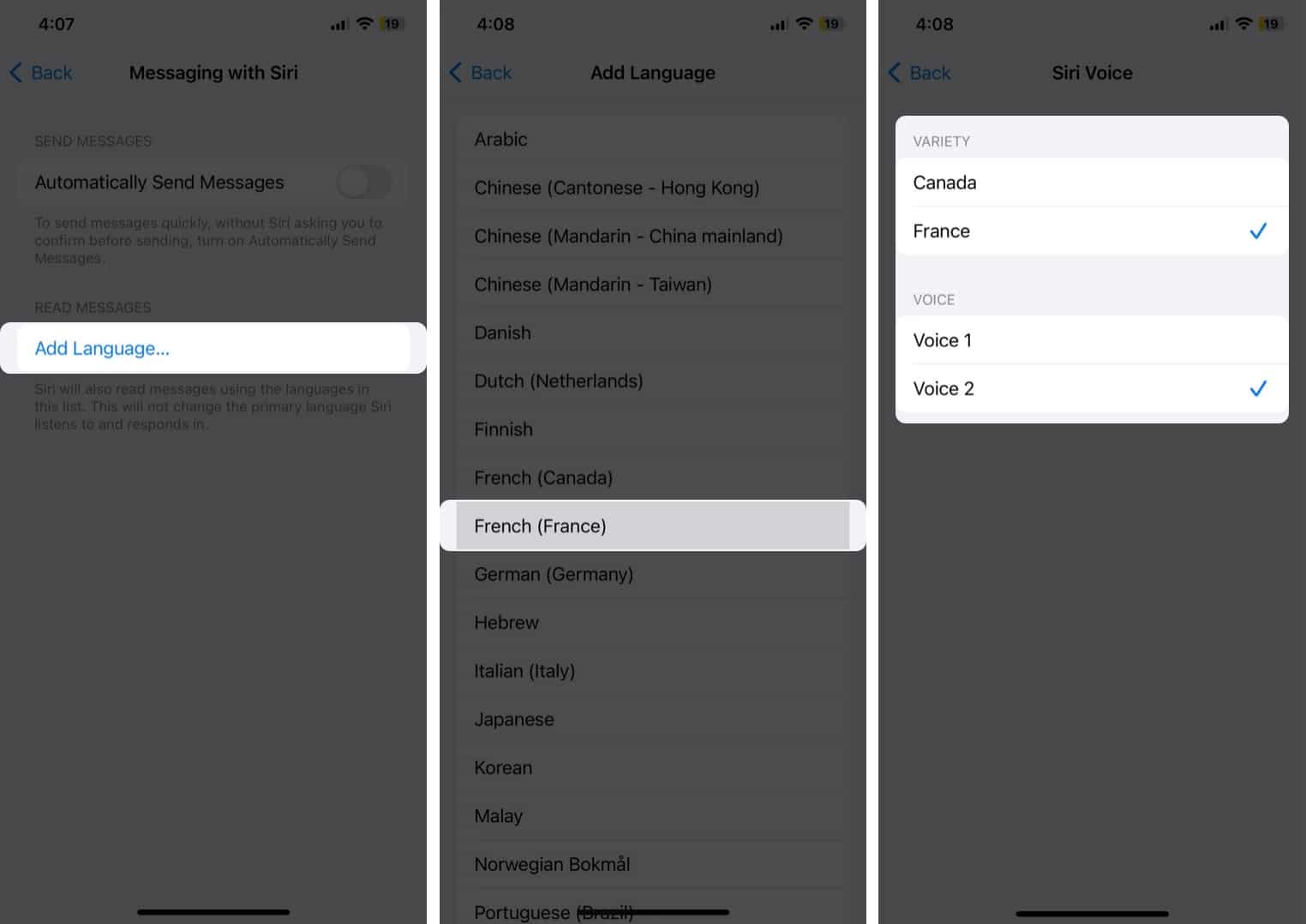 Set ‌Siri‌ to read incoming messages in different languages on iPhone