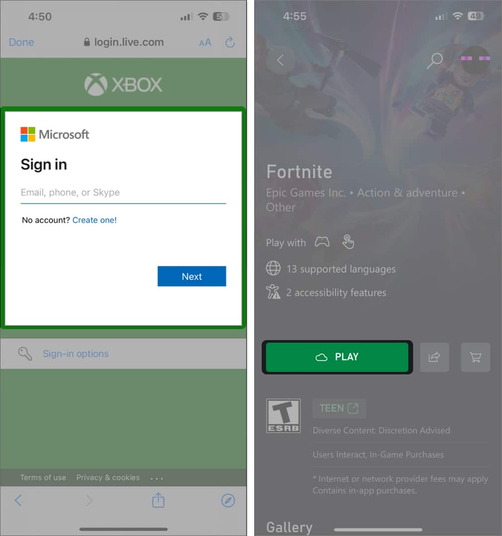 Sign in using your Microsoft account and tap Play