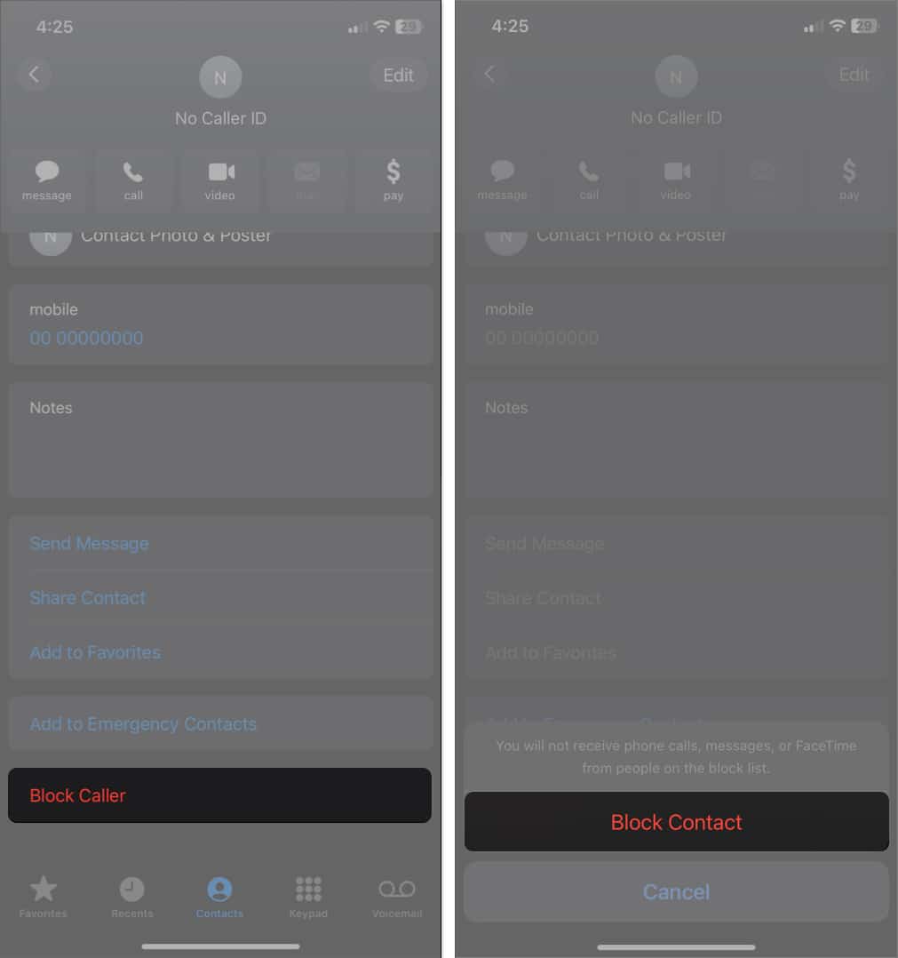 Tap Block Caller and select Block Contact