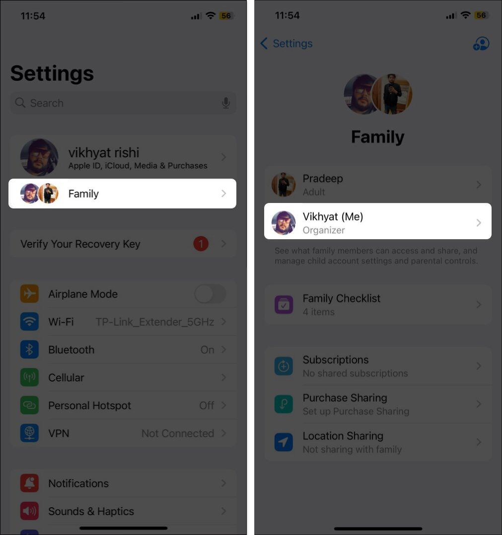 Tap on family and select your name