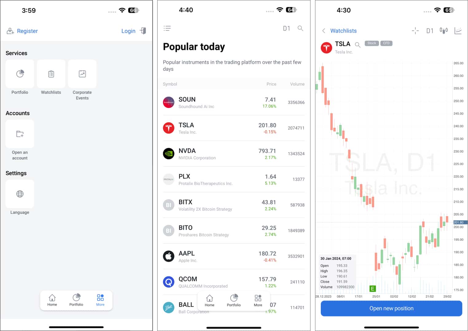 Watchlists of StocksTraders app for iPhone