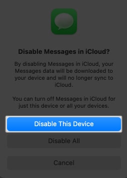 click disable messgaes in icloud