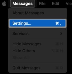 click messages from menu bar, select settings in mac